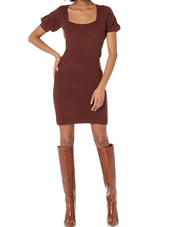 French Connection Dresses & Skirts - French Connection Brown Puff Sleeve Knit Sweater Dress Small Quiet Luxury Fall